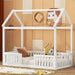 Giga wood house platform bed with fence and door for children, featuring a cozy, natural wood finish and playful design.