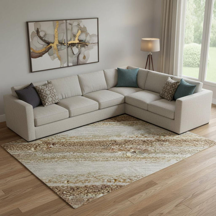 10' X 14' Nautical Washable Area Rug With UV Protection (717314) - Taupe / Gold