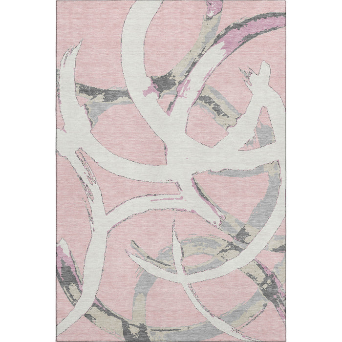 10' X 14' Abstract Washable Area Rug With UV Protection (680277) - Pink / Ivory / Gray