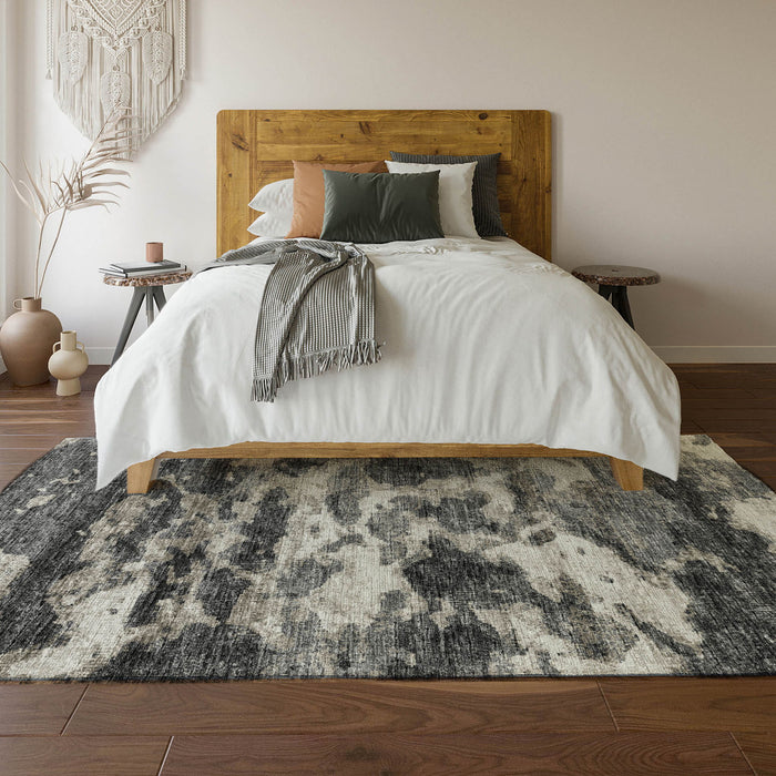 10' X 14' Abstract Washable Area Rug With UV Protection - Black And Ivory