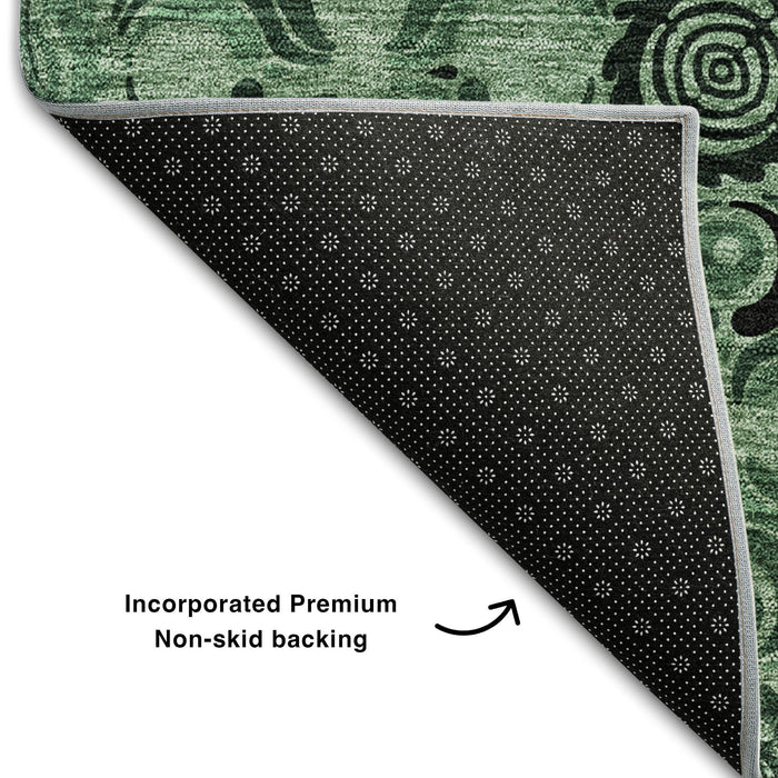 10' X 14' Medallion Washable Area Rug With UV Protection (667741) - Green / Charcoal