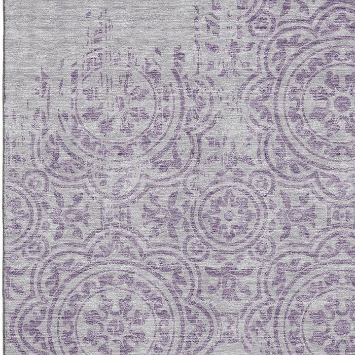 8' X 10' Medallion Washable Area Rug With UV Protection - Lavender / Ivory