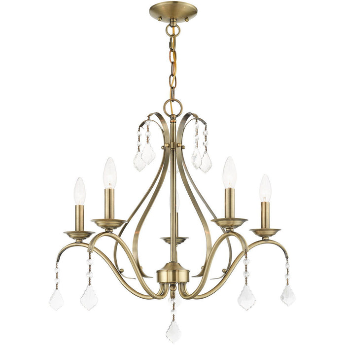 23" Five Light Dimmable Chandelier With Shades - Antiqued Brass