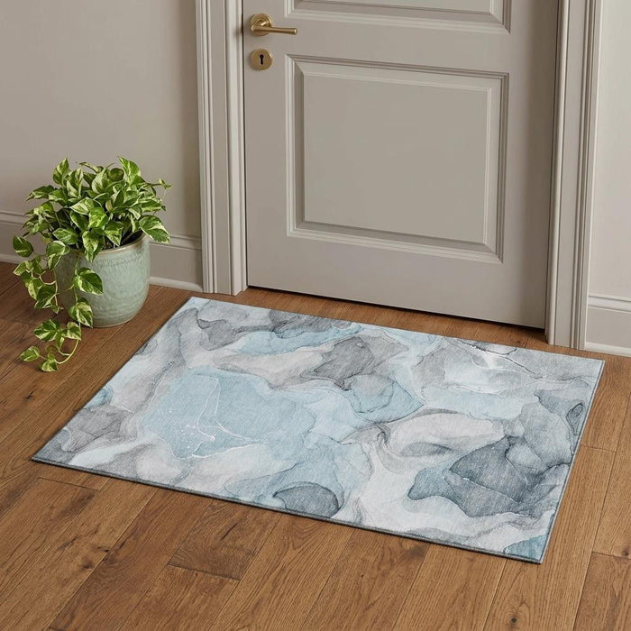 3' X 5' Abstract Washable Area Rug With UV Protection (646741) - Teal / Gray