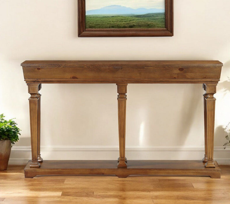 Solid And Manufactured Wood Floor Shelf Console Table With Shelves - Oak