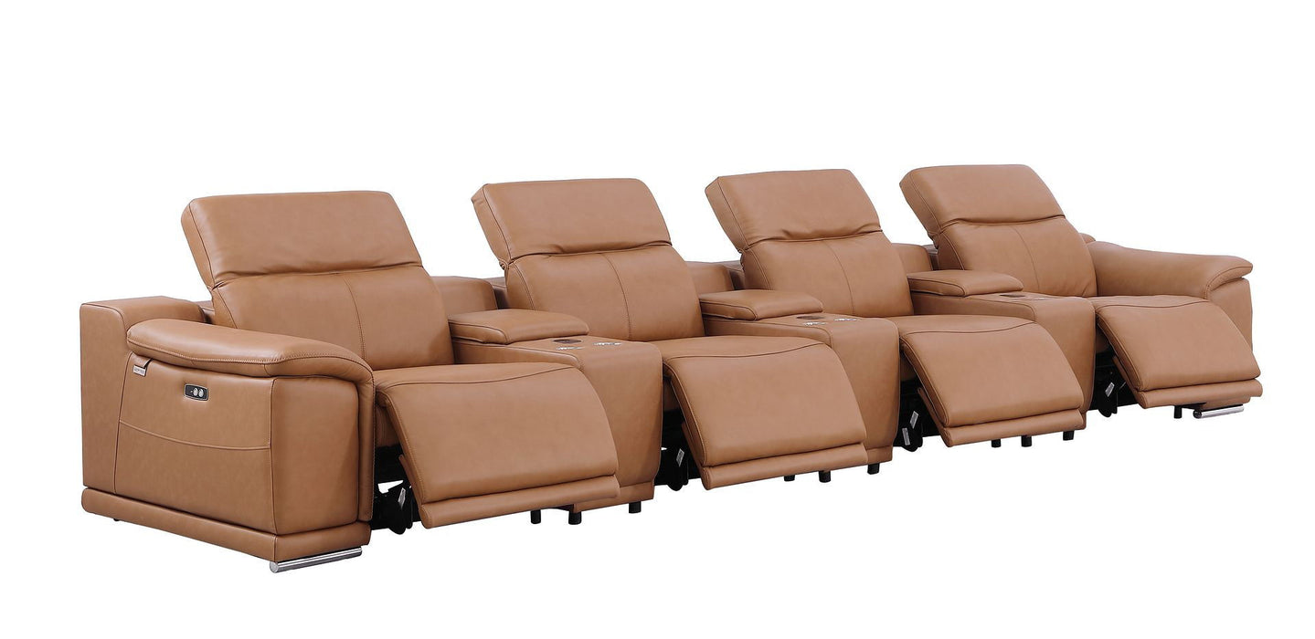 Italian Leather Reclining Metal USB Sofa (720417) - Chestnut
