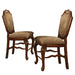 Set of two beige and brown fabric and solid wood counter height bar chairs by HomeRoots, featuring cushioned seats and sleek design.
