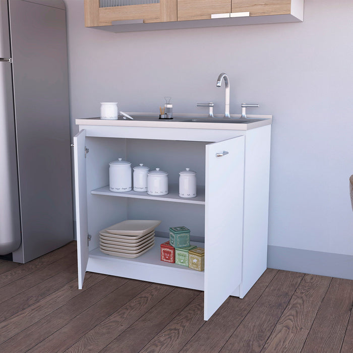 Stainless Steel Accent Cabinet With Two Shelves - White