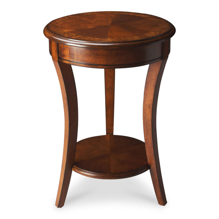 Wood And Wood Round End Table With Shelf - Brown