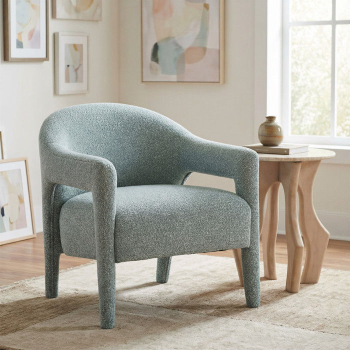 Fabric And Solid Wood Arm Chair - Blue / Gray