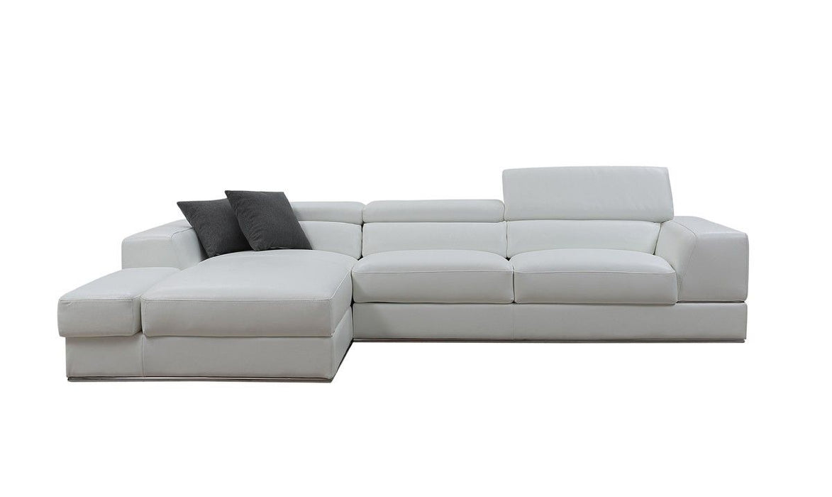 Genuine Leather L Shaped Two Piece Sofa Chaise Sectional With Console - White