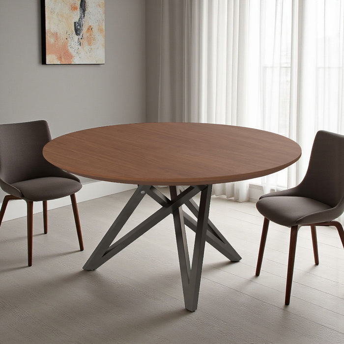 47" Wood And Stainless Steel Cross Leg Base Round Top Dining Table - Brown