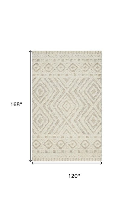 10' x 14' Wool Geometric Tufted Handmade Stain Resistant Area Rug - Ivory And Tan