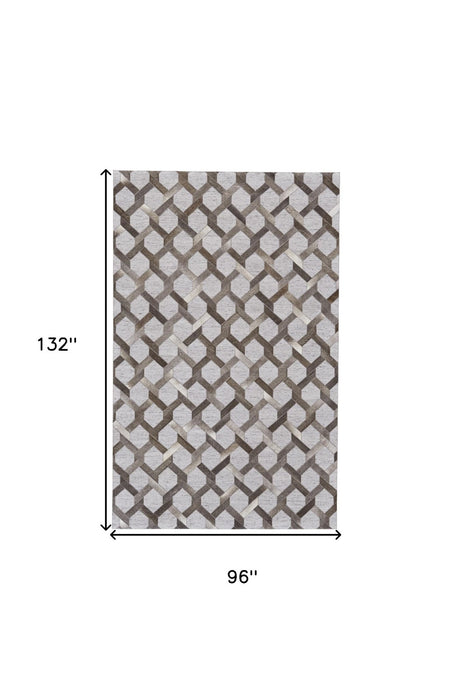 8' x 11' Geometric Hand Woven Area Rug - Gray Taupe And Silver