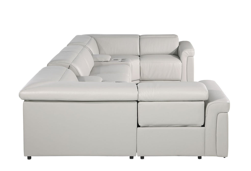 Leather Power Reclining U-Shaped 8 Piece Corner Sectional With Console - Light Gray
