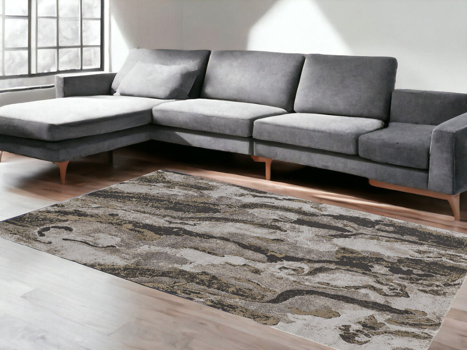 7' x 10' Abstract Power Loom Distressed Area Rug - Brown And Ivory