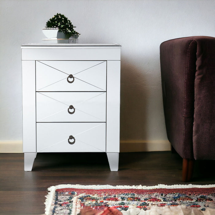 End Table With Three Drawers - Silver