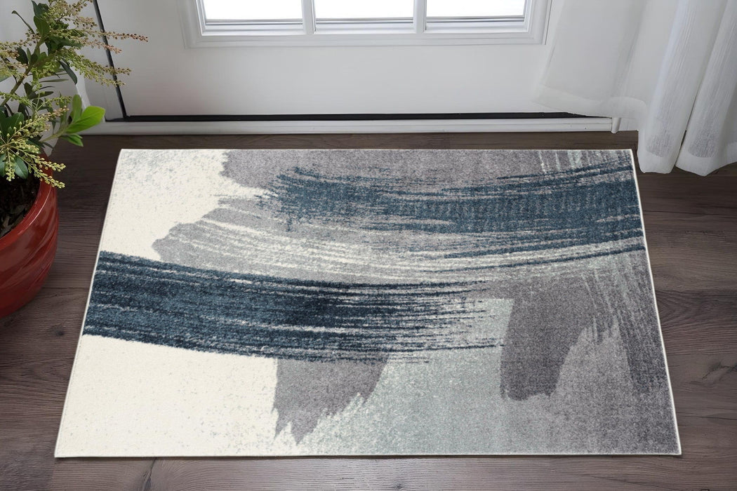2' X 3' Abstract Area Rug (610348) - Blue / White