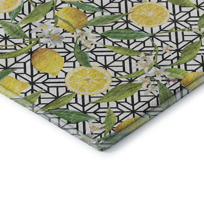 8' Boical Leaves Washable Round Rug With UV Protection - Yellow