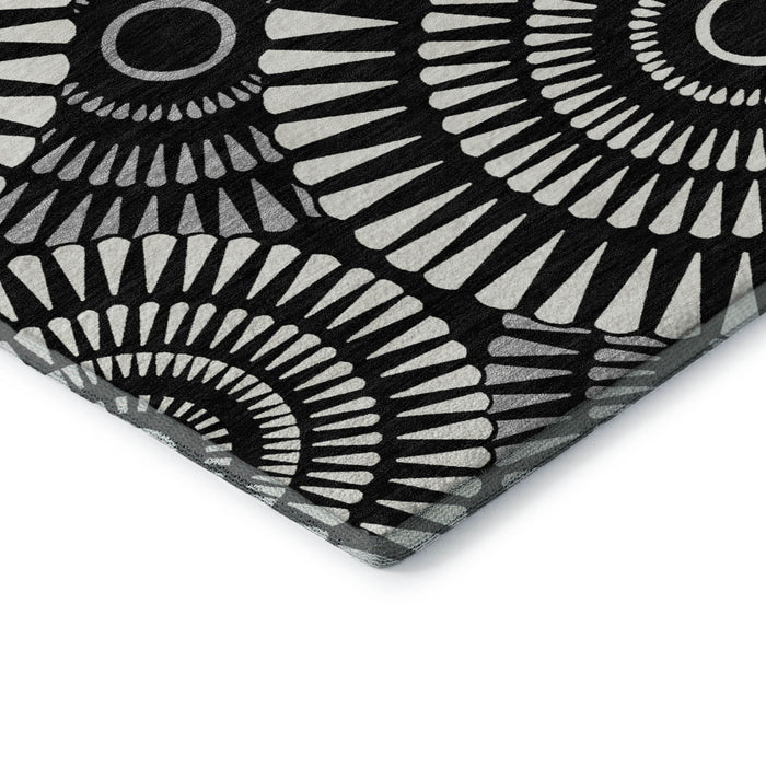 10' X 14' Geometric Washable Area Rug With UV Protection (669757) - Black / Ivory