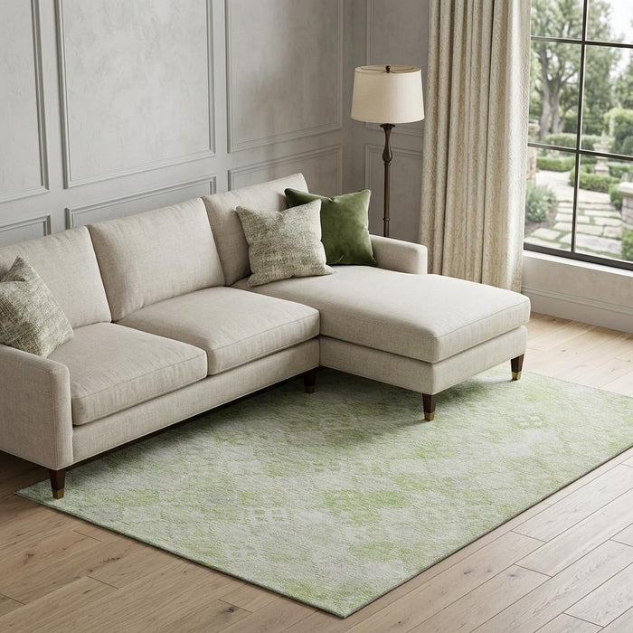 10' X 14' Geometric Washable Area Rug With UV Protection (683848) - Sage / Ivory