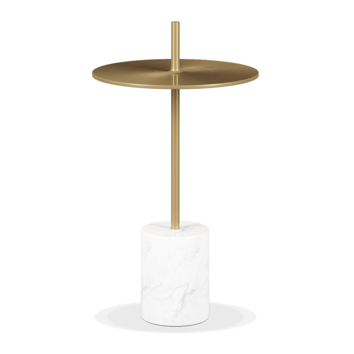 Marble Round Block End Table - Gold / White