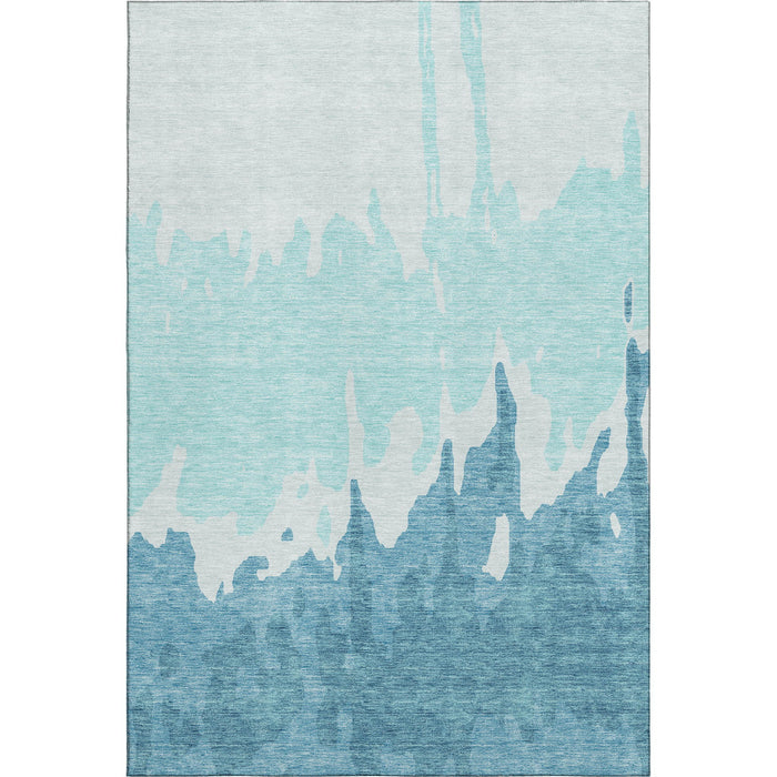 10' X 14' Abstract Washable Area Rug With UV Protection (676170) - Teal / Ivory
