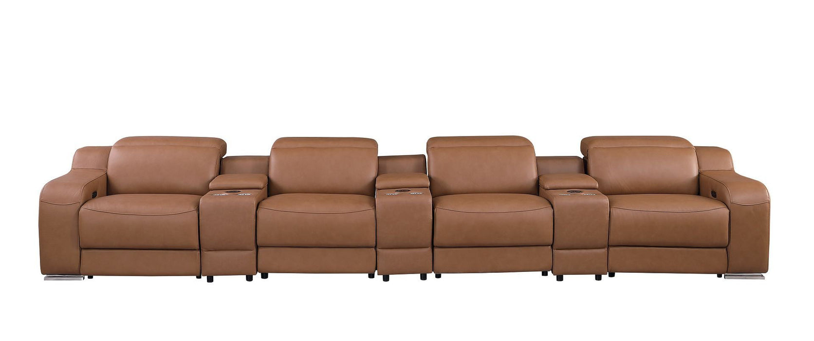 169" Italian Leather Reclining USB Sofa - Chestnut