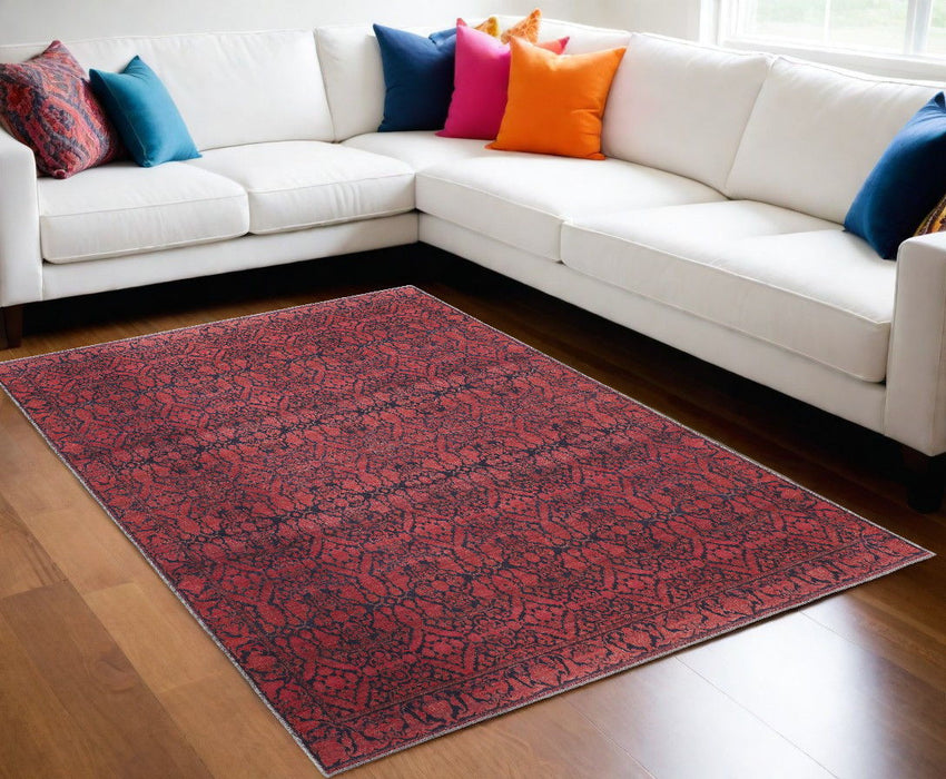 10' x 14' Floral Power Loom Area Rug - Red And Black