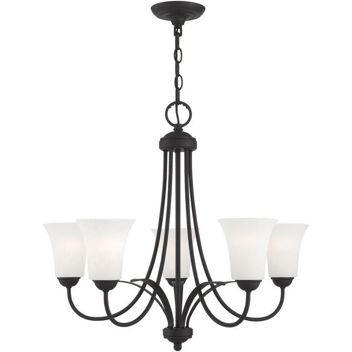22" Five Light Dimmable Chandelier With Shades - Black