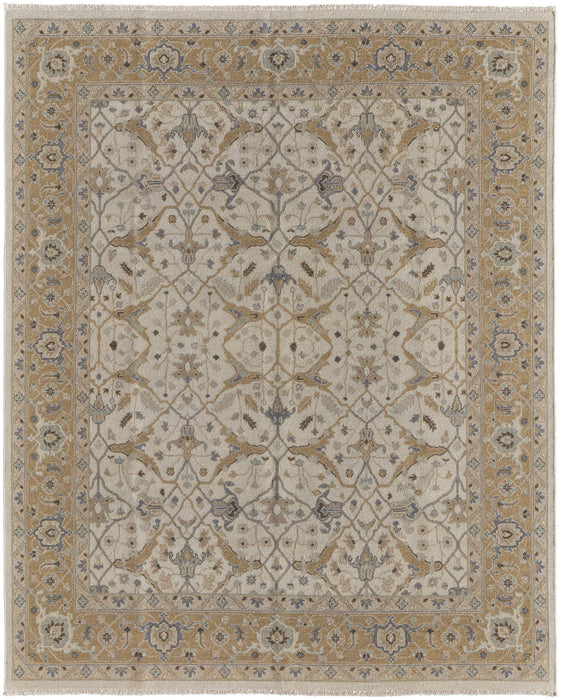 8' x 10' Wool Oriental Hand Knotted Area Rug With Fringe - Ivory Gray And Tan