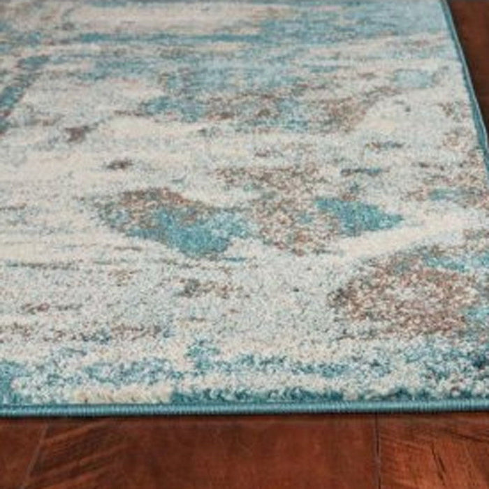 8' x 10' Machine Woven Abstract Watercolor Indoor Area Rug - Ivory Teal