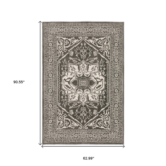 5' X 8' Oriental Area Rug - Gray / Ivory