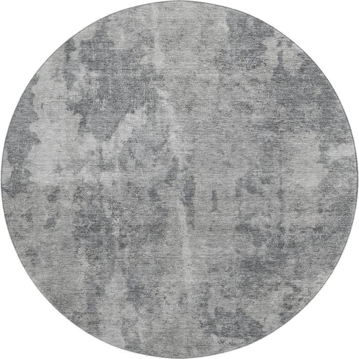8' Abstract Washable Round Rug With UV Protection (649831) - Gray / Ivory