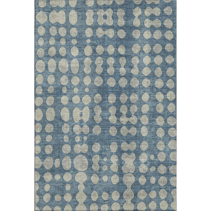 10' X 14' Polka Dot Washable Area Rug With UV Protection (669114) - Denim Blue / Beige