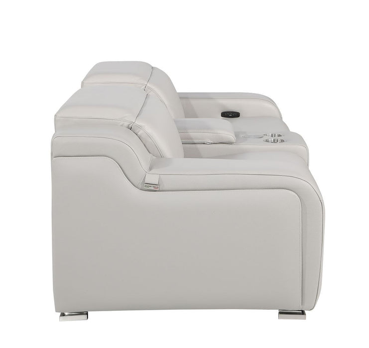Italian Leather Power Reclining Loveseat With Storage (633755) - Light Gray / Silver