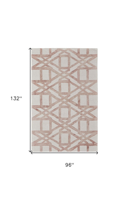 8' x 11' Wool Geometric Hand Tufted Area Rug - Ivory Pink And Tan