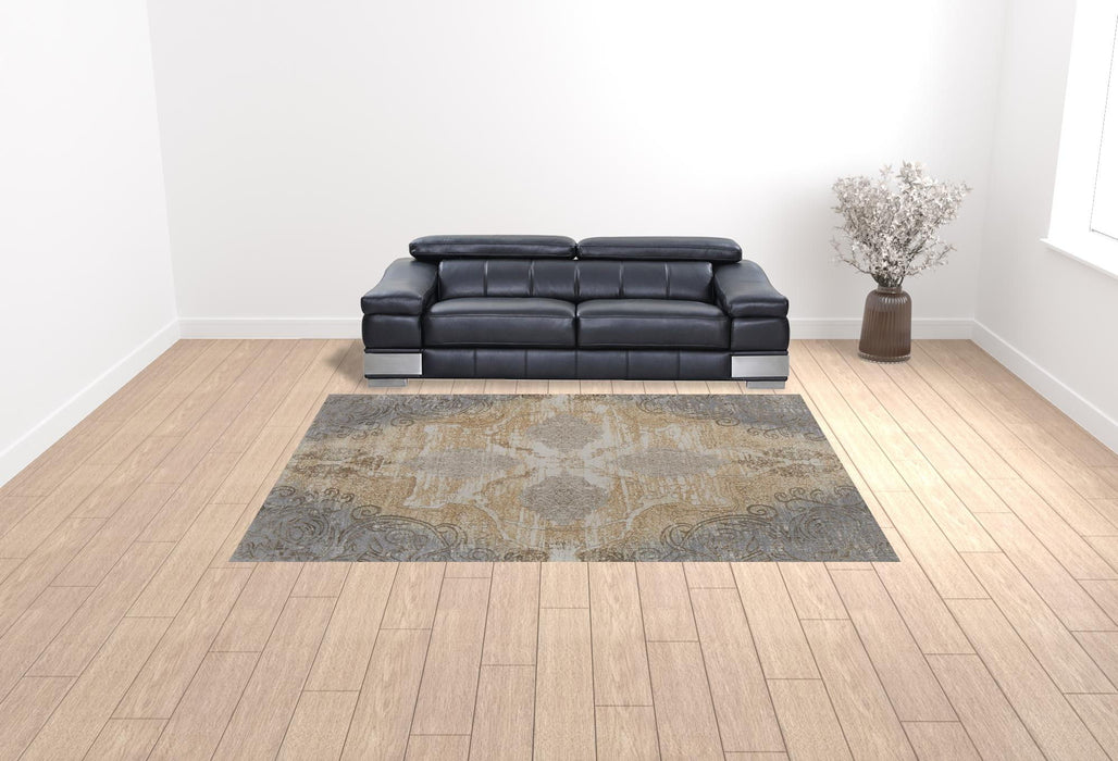 9' x 12' Floral Power Loom Area Rug - Silver Tan And Gray