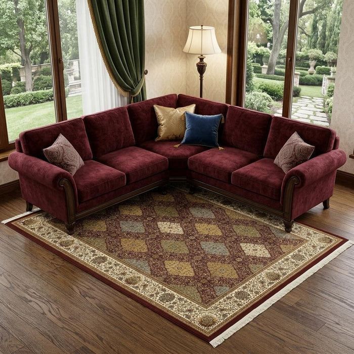 10' X 13' Oriental Area Rug With Fringe (574494) - Red / Tan / Ivory
