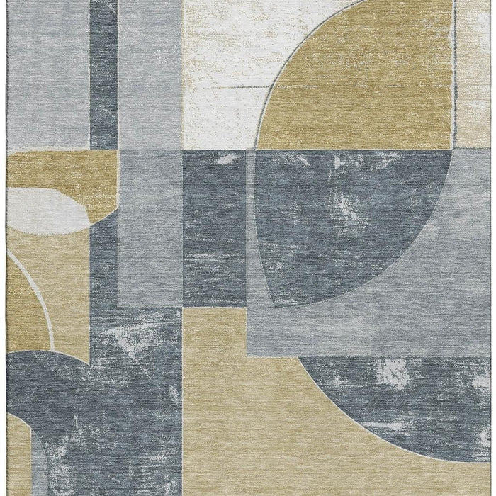 10' X 14' Abstract Geometric Washable Area Rug With UV Protection (697362) - Gray / Gold / Silver