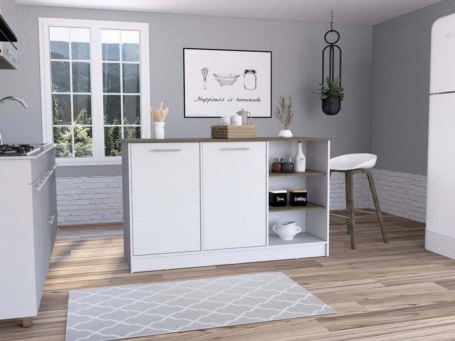59" Island For Kitchen With Storage - Brown / White