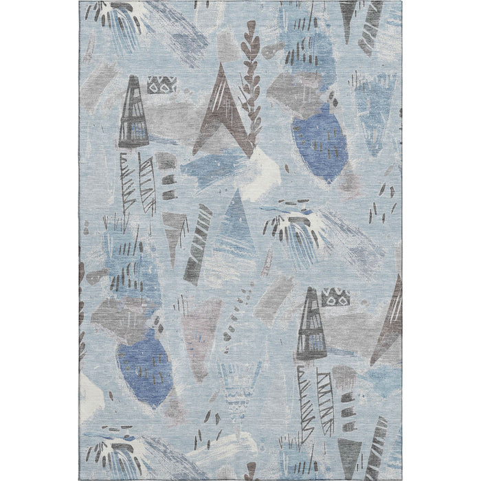 10' X 14' Geometric Washable Area Rug With UV Protection (694538) - Sky Blue / Taupe / Ivory