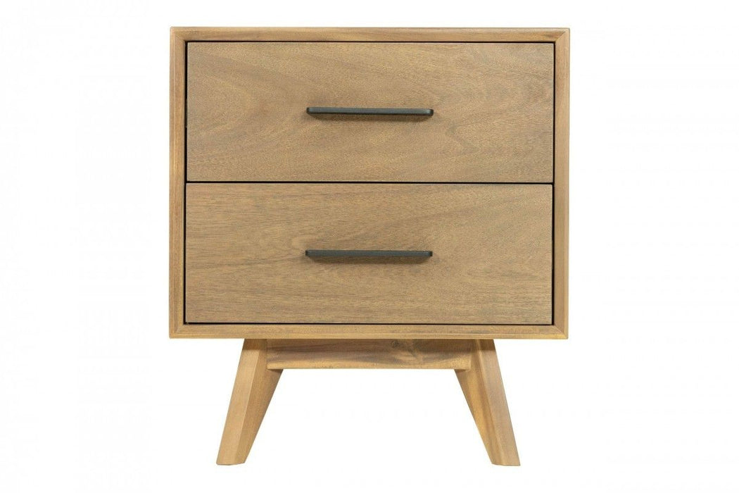 Contemporary Nightstand With Two Drawers - Natural Light Mocha