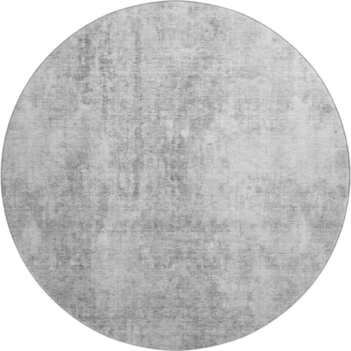 8' Abstract Washable Round Rug With UV Protection (654799) - Gray / Ivory