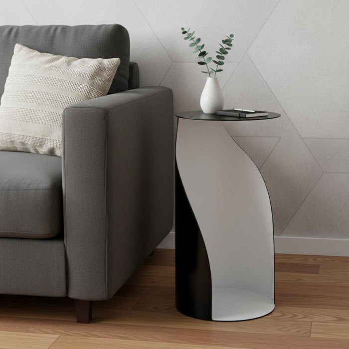 Steel Round Pedestal End Table (719932) - Black / White