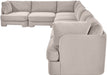Meridian Furniture velvet performance fabric 7-piece sectional sofa with plush cushions and modern design, ideal for stylish living rooms.