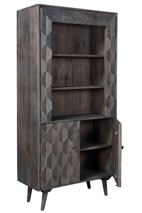 Three Tier Bookcase With Two Doors - Gray