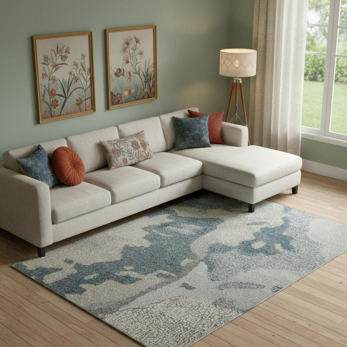 9' X 12' Abstract Hand Tufted Area Rug (722192) - Blue / Ivory