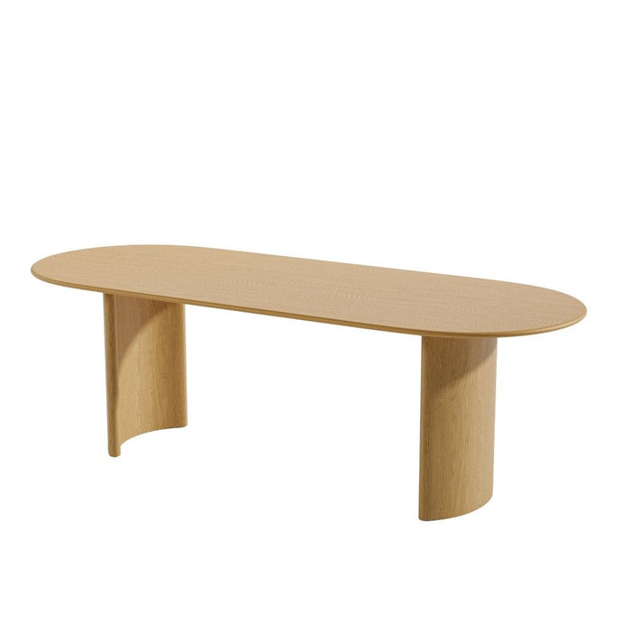 79" Solid Wood Mirrored Double Pedestal Base Oval Dining Room Table - Natural
