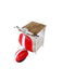 HomeRoots novelty scooter open cabinet in red and off-white with two shelves, accent storage unit for living space.
